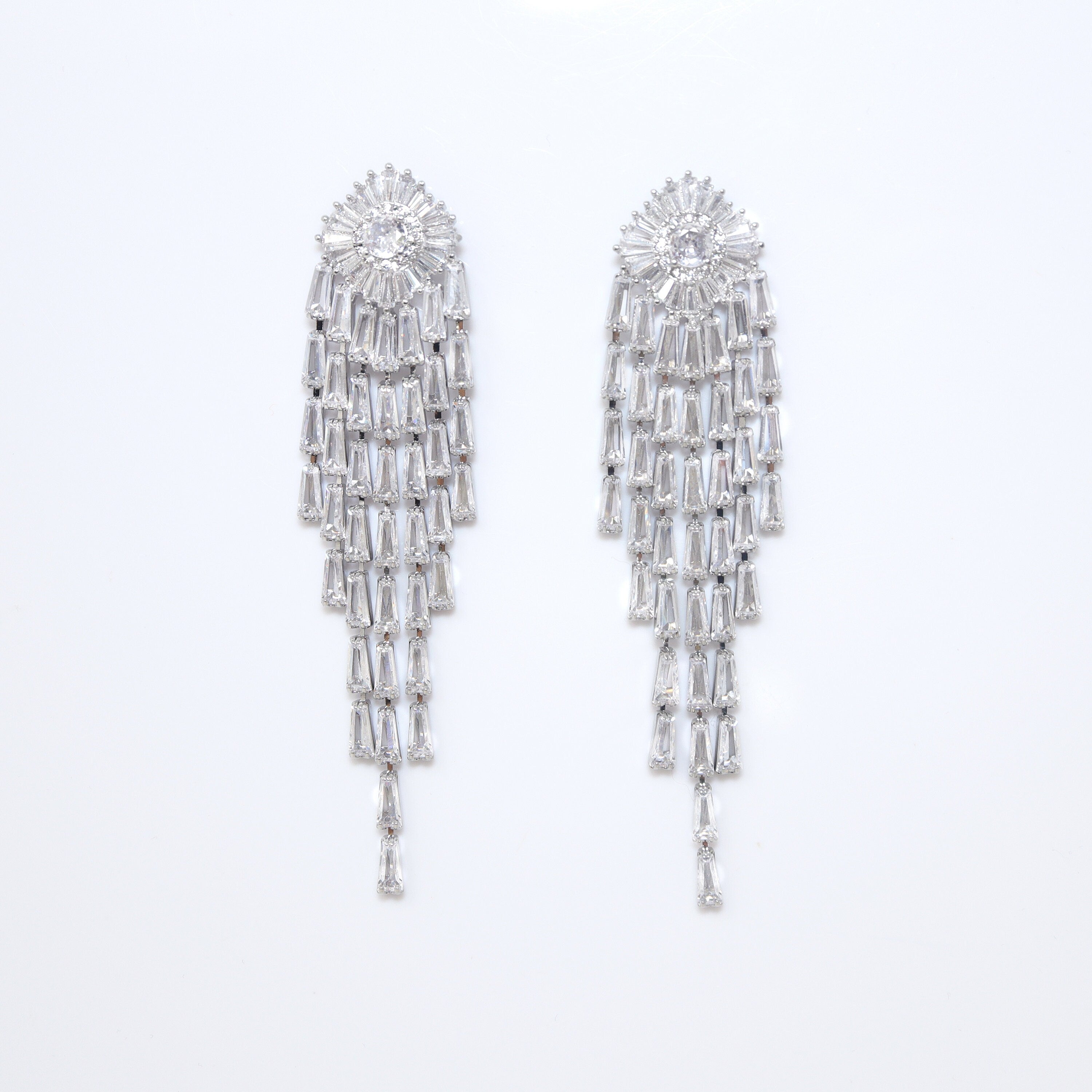 Majestic Diamond Tassel Earrings with Swarovski Crystals Earring, Long Bridal Earrings, Crystal Bridal Earrings, Statement Earrings Cz