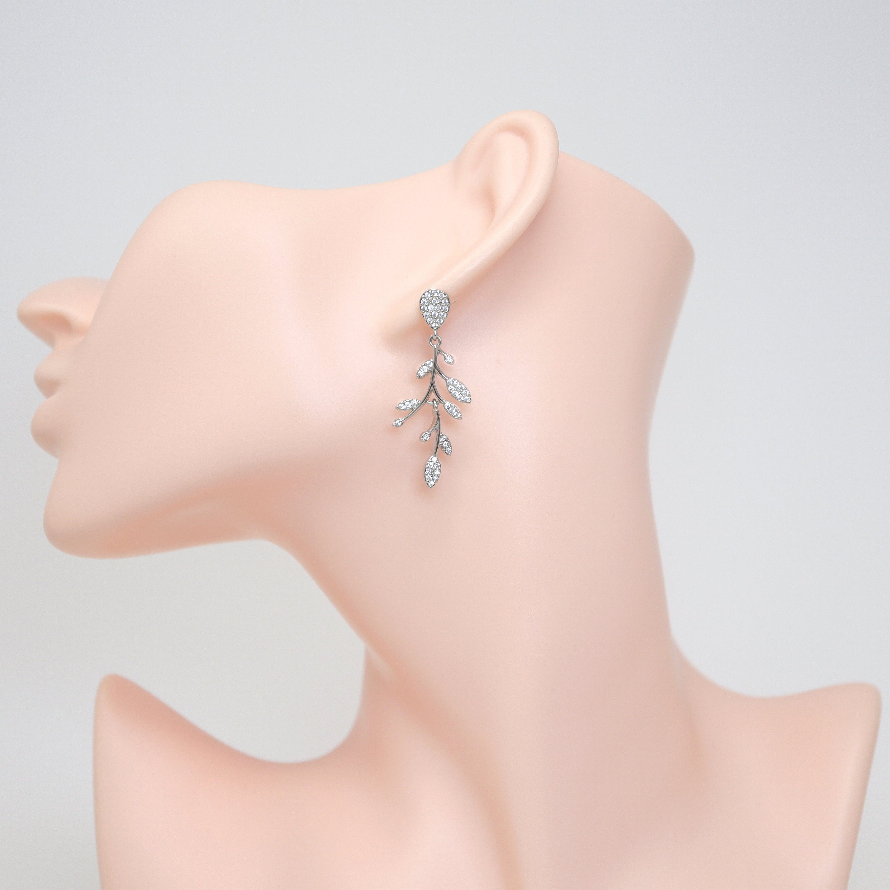 CZ Timeless Vine And Sparkle Necklace Set, Long Bridal Jewelry, Bridal Earrings And Necklace, Statement Earrings Cz Necklace Set.