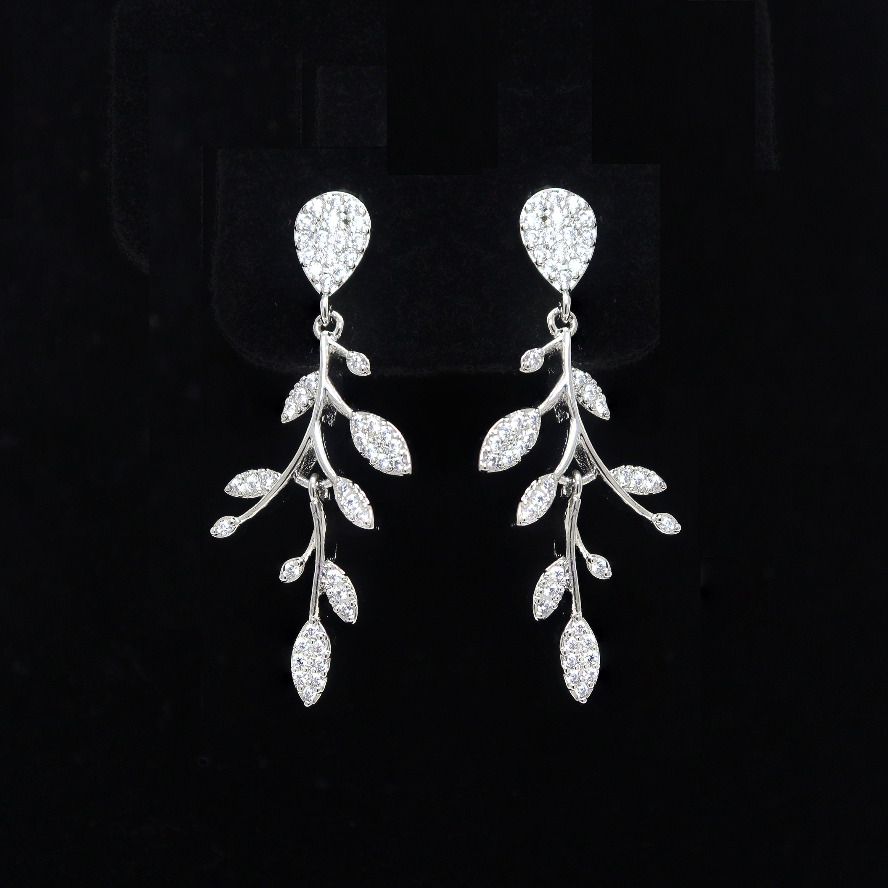 CZ Timeless Vine And Sparkle Necklace Set, Long Bridal Jewelry, Bridal Earrings And Necklace, Statement Earrings Cz Necklace Set.