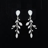 CZ Timeless Vine And Sparkle Necklace Set, Long Bridal Jewelry, Bridal Earrings And Necklace, Statement Earrings Cz Necklace Set.