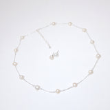 925 Sterling Silver Real Natural Pearl Bezels Necklace set , Long Bridal Jewelry, Dainty Pearl Necklace Bridal Earrings Statement Earrings