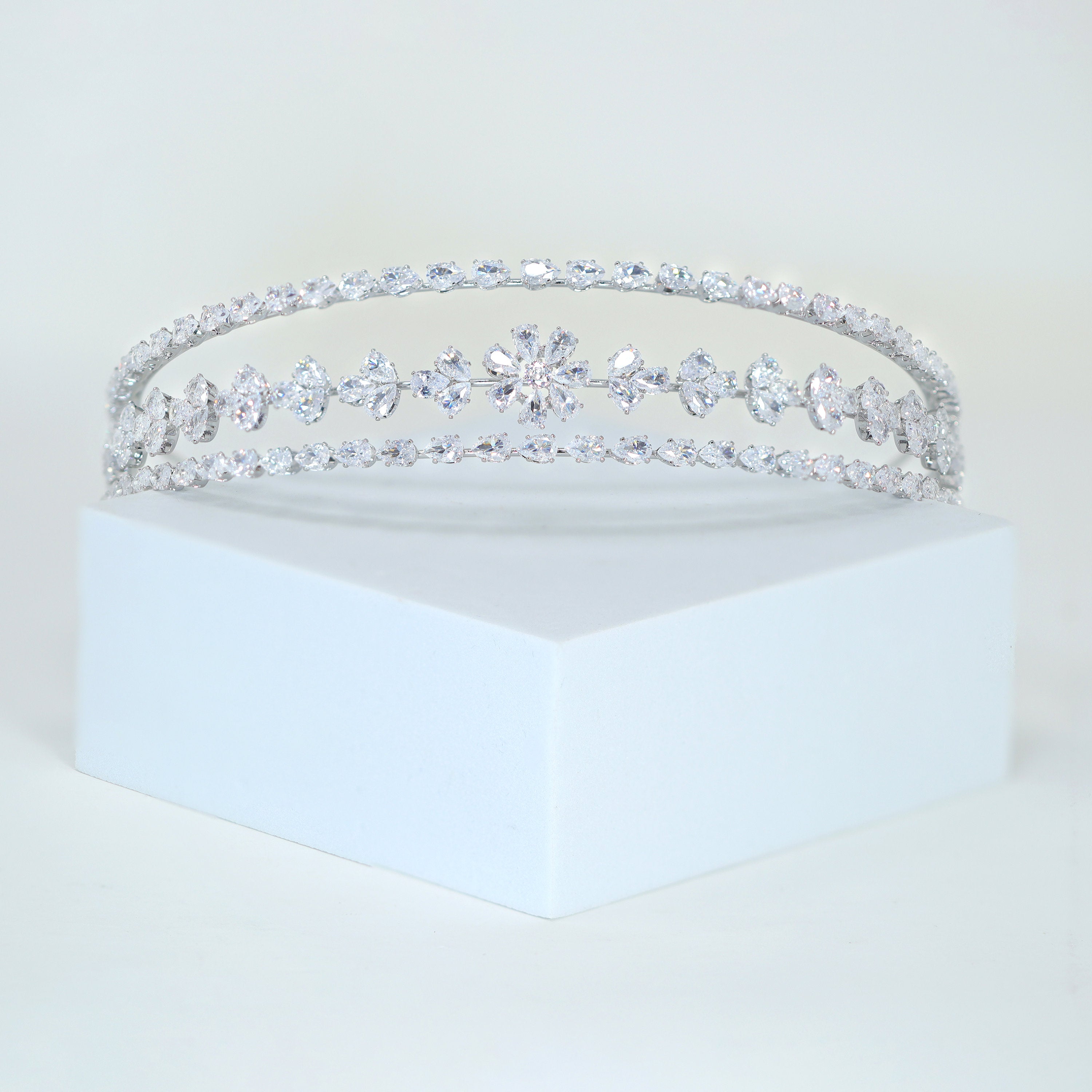 Swarovski Crystals Floral Vine Leaves Three Layer Silver Headband, Hair Vine Headband, Bridal Hair, Rhinestone Headband, Delicate Headband.