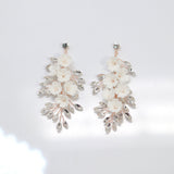Swarovski Crystal Porcelain White Floral Dreams Vine Leaves Earring Long Bridal Jewelry Opal Bridal Earrings Opal Statement Earrings