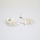 Pearl Dusted White Orchid Blossom Earring , Bridal Ceramic Rose Earring, Bridal Hair Accessories, Wedding Earring.
