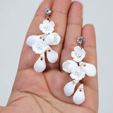 Swarovski Crystal Porcelain White Floral Pearl Elegance Ensemble Earring , Bridal Ceramic Earring, Bridal Hair Accessories, Wedding Earring.