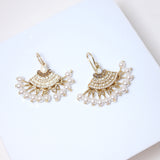 Gold Opal Faux Pearl Drop Boho Bridal Earrings, Crystal Bridal Earrings, Statement Earrings Czrovski Crystal-Encrusted