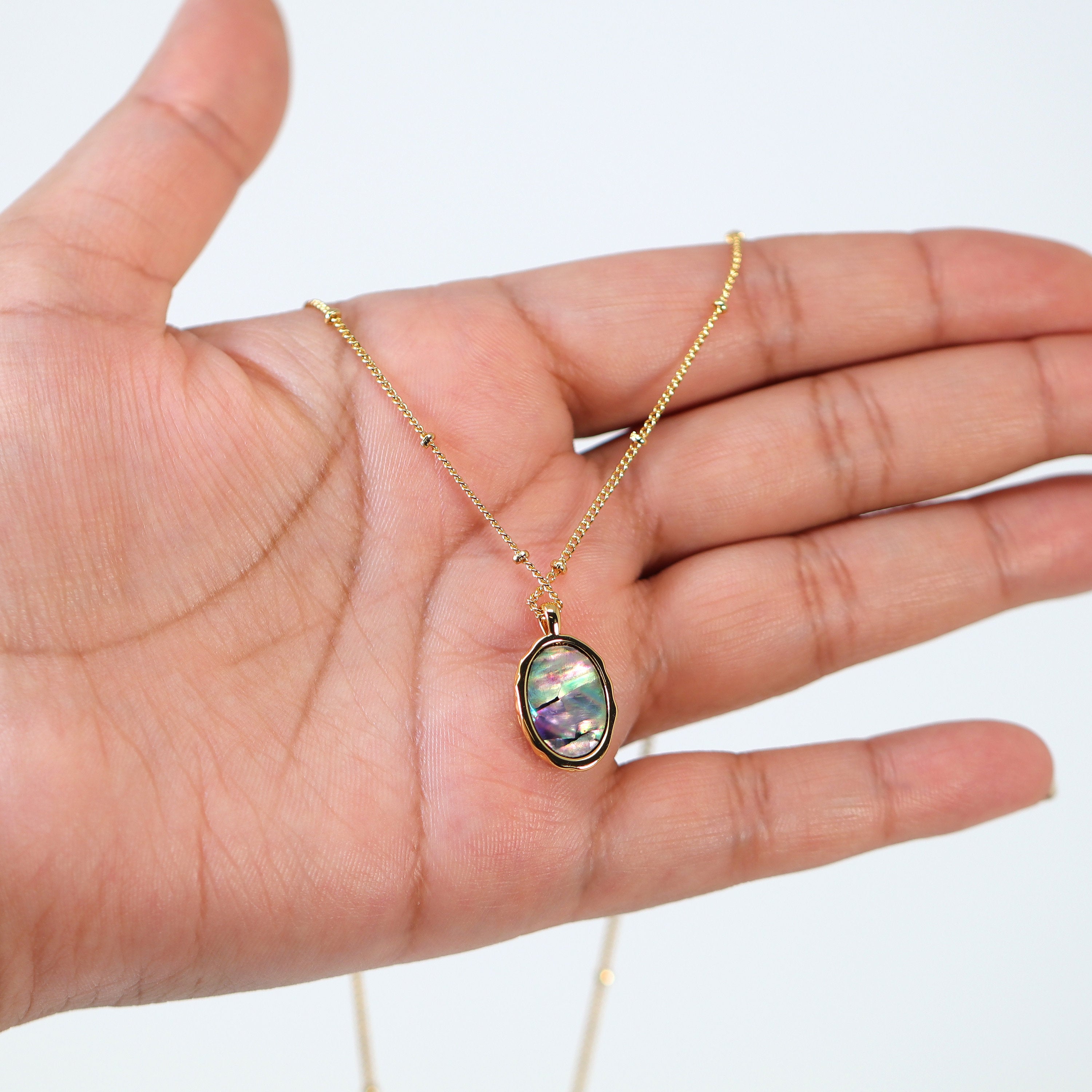 18k Gold Plated Dainty Abalone Shell Necklace • Gold Chain Necklace • Minimalist • Gold Serenity Necklace