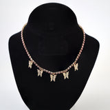 Gold Pink Rhinestone Butterfly Choker Necklace• Butterfly Drop Necklace • Minimalist • Gold Butterfly Necklace