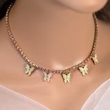 Gold Pink Rhinestone Butterfly Choker Necklace• Butterfly Drop Necklace • Minimalist • Gold Butterfly Necklace