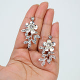 Swarovski Floral Petals Dream Crystal, Rhinestone Earrings, Long Bridal Jewelry Bridal Earrings Clip On Earrings, Statement Earrings.