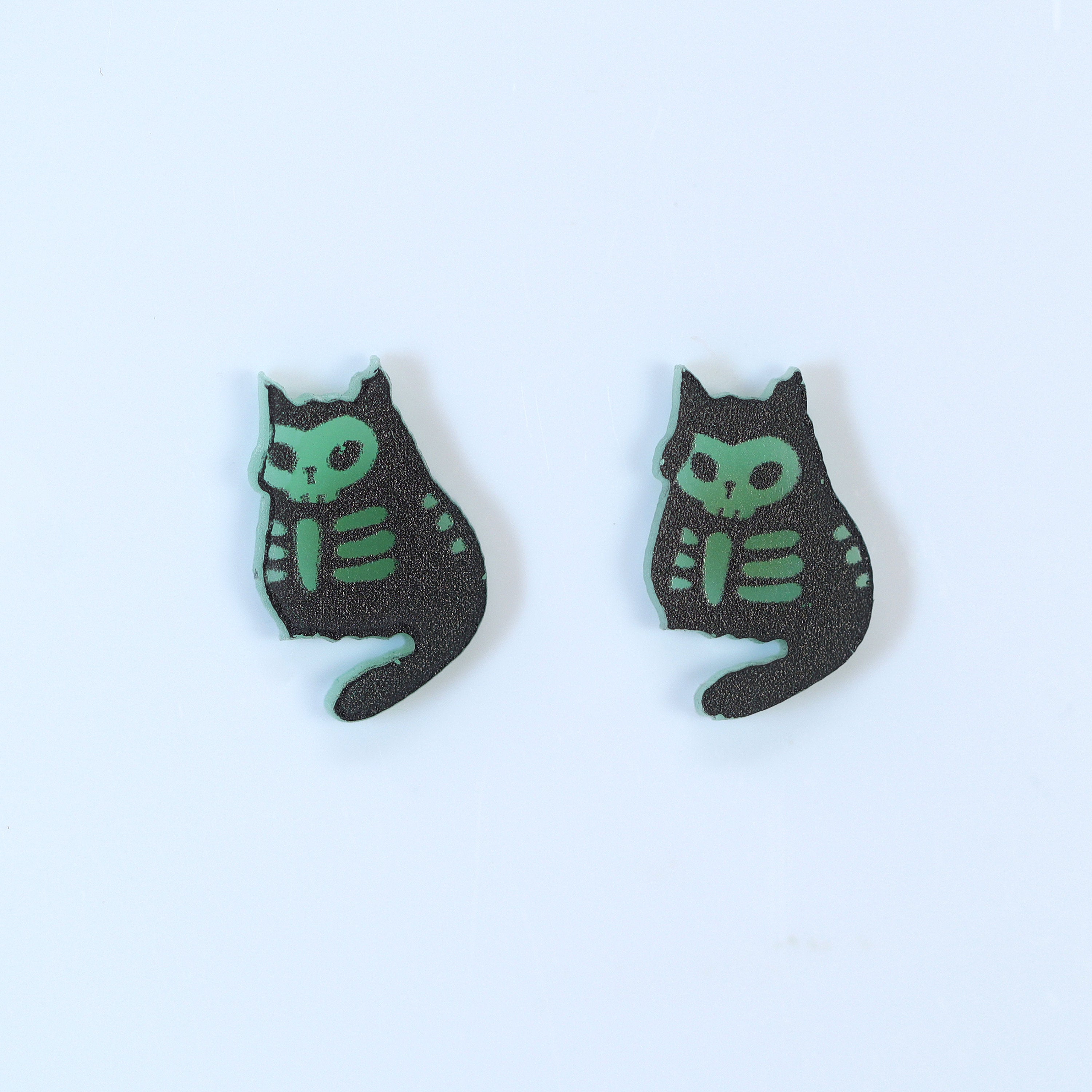 Cute Kitty Glow In Dark Ghost Halloween Dainty Stud Earrings, Cat Halloween Earrings, Spooky Statement earrings.