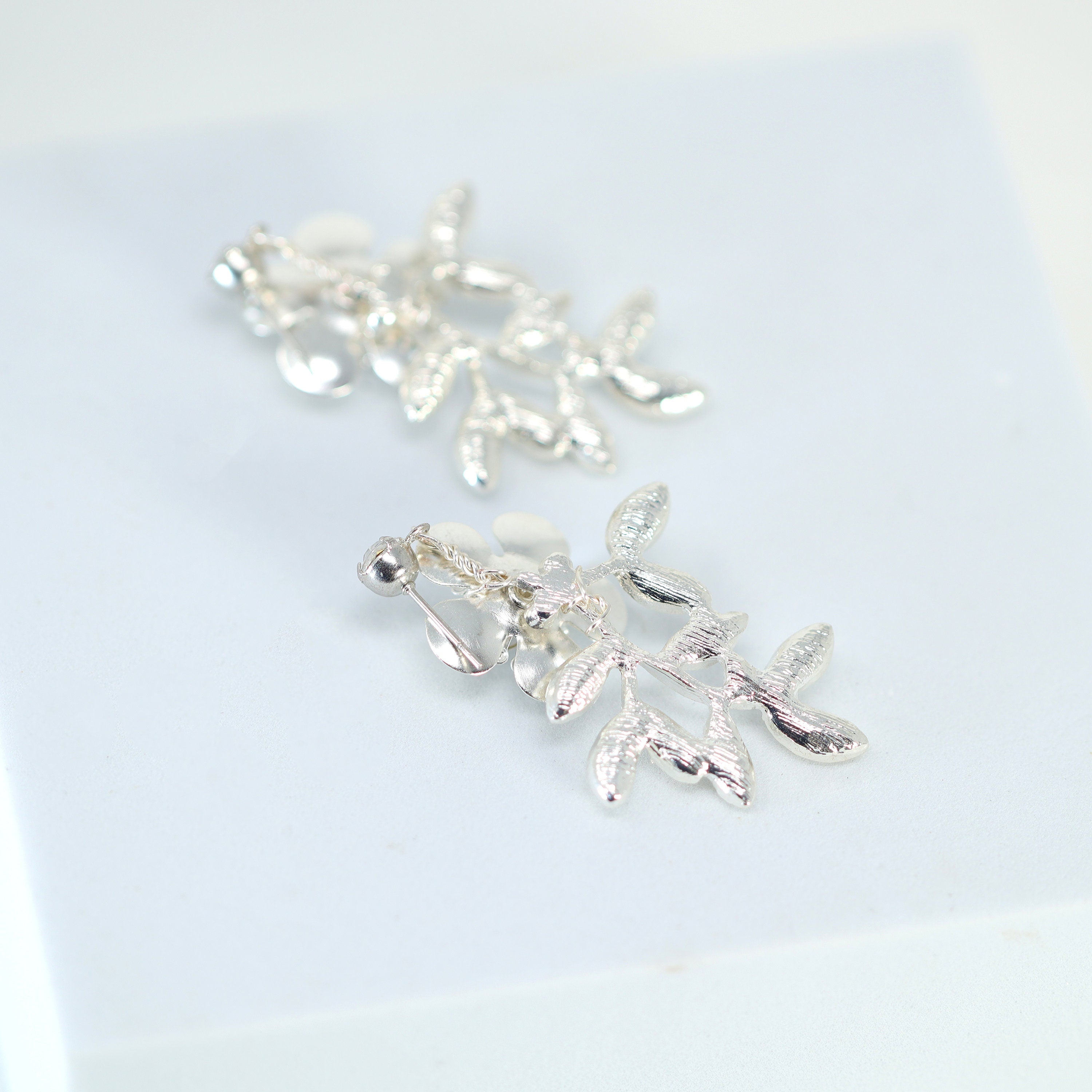 Swarovski Floral Petals Dream Crystal, Rhinestone Earrings, Long Bridal Jewelry Bridal Earrings Clip On Earrings, Statement Earrings.
