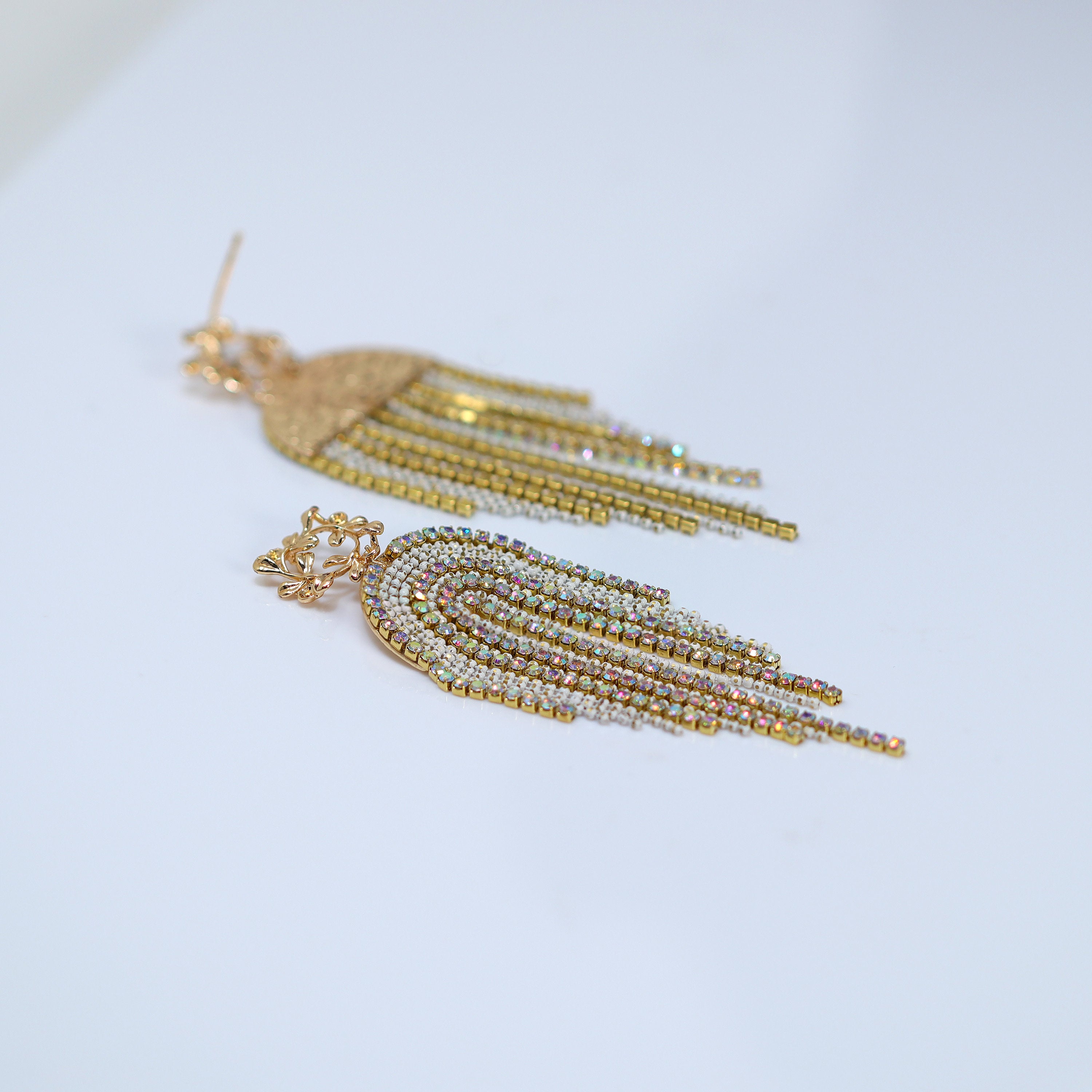 Gold Swarovski AB Crystal Chandelier Diamond earrings, Long Tassel Bridal Jewelry Bridal Earrings Crystal Bridal Earrings Statement earrings