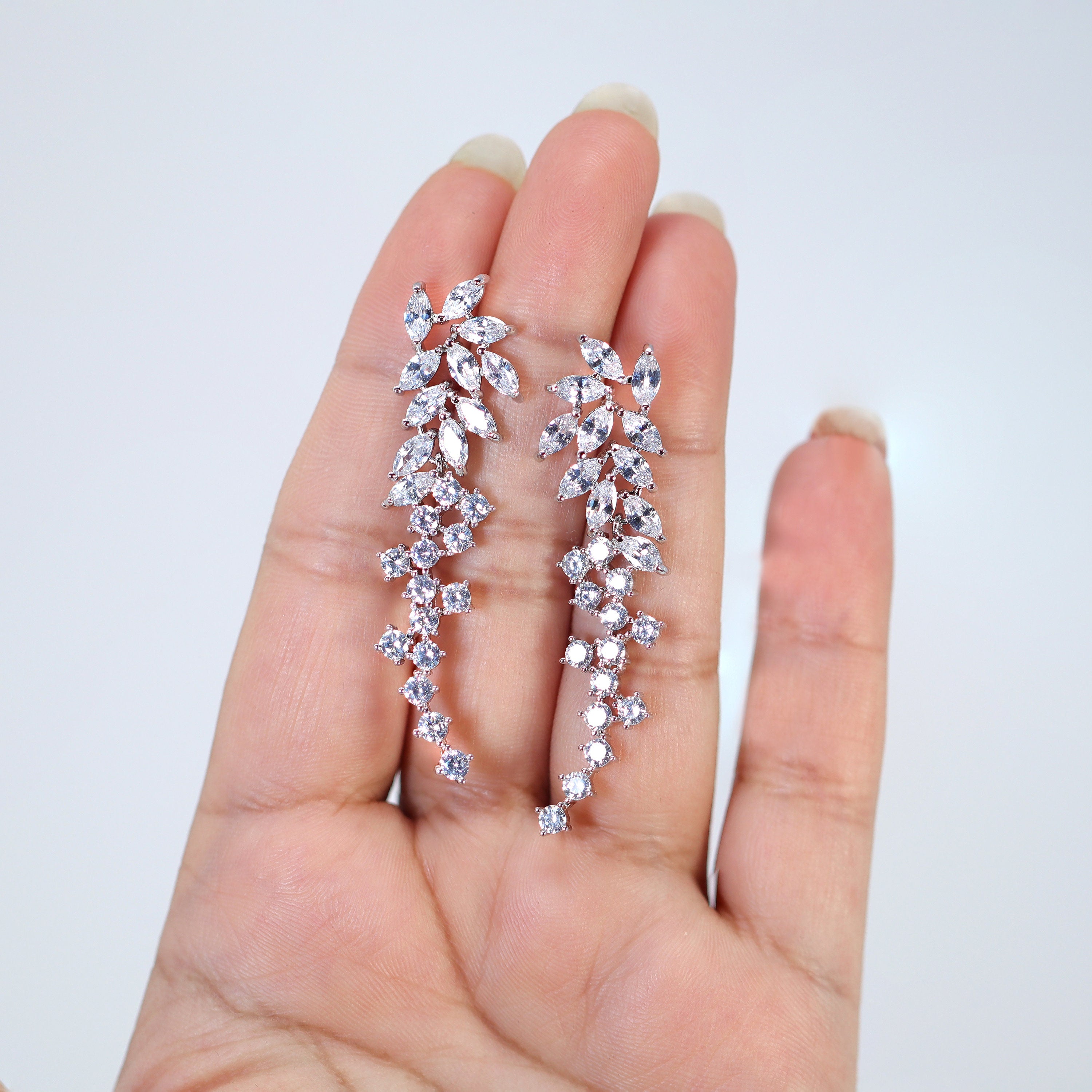 Swarovski Crystal Stone, Long Bridal Jewelry, Bridal Earrings And Necklace, Statement Earrings Cz Necklace Set.