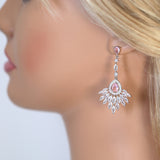 Swarovski Crystal Cz Diamond Elegent Pink Droplets Earrings, Bridal Jewelry, Crystal Bridal Dangle Earrings, Statement Earrings Cz