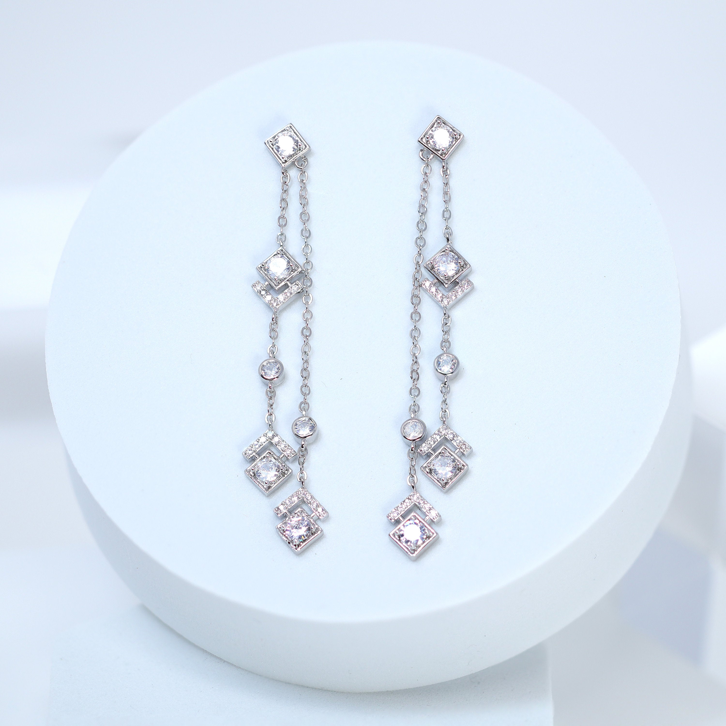 Swarovski Crystal Bezel Tassel Diamond earrings, Tassel Bridal Jewelry Bridal Earrings Crystal Bridal Earrings Statement earrings Cz
