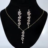 Swarovski Crystal Dainty Leaves Drop Diamond Necklace Set , Bridal Jewelry, Bridal Earrings And Necklace, Statement Earrings Cz