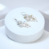 Something Blue Opal Floral Freshwater Pearl Earrings, Long Bridal Jewelry, Opal Bridal Earrings, Statement Earrings