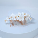 Ceramic White Flowers Pearl Hair comb, Bridal Gold Finish Hair Piece, Bridal Hair Accessories, Wedding Hair Accessory.