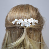 Ceramic White Flowers Pearl Hair comb, Bridal Gold Finish Hair Piece, Bridal Hair Accessories, Wedding Hair Accessory.