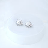 Enchanting Swarovski Clip on Floral Pearl Stud Earrings, Bridal Jewelry, Bridal Stud Earrings, Crystal Earrings, Statement Earrings Cz