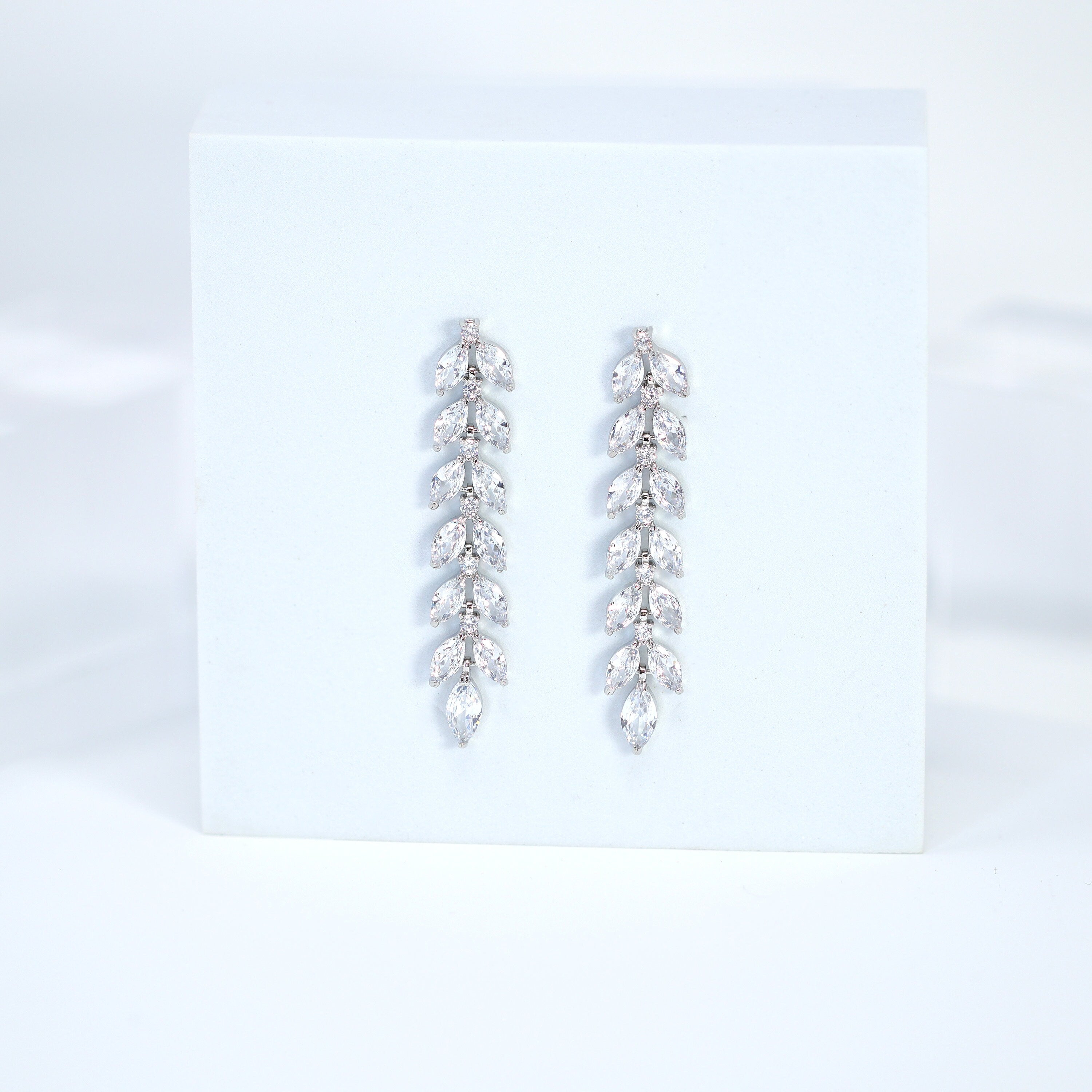 Swarovski Crystal Mystical Leaves Drop Diamond Earrings, Long Bridal Jewelry, Bridal Earrings, Crystal Earrings, Statement Earrings Cz