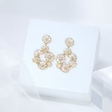 Luxurious Diamond Gold Silver Floral Paradise Earrings , Long Hoop Bridal Jewelry, Real Pearl Bridal Earrings, Statement Earrings.