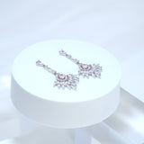Swarovski Crystal Cz Diamond Elegent Pink Droplets Earrings, Bridal Jewelry, Crystal Bridal Dangle Earrings, Statement Earrings Cz