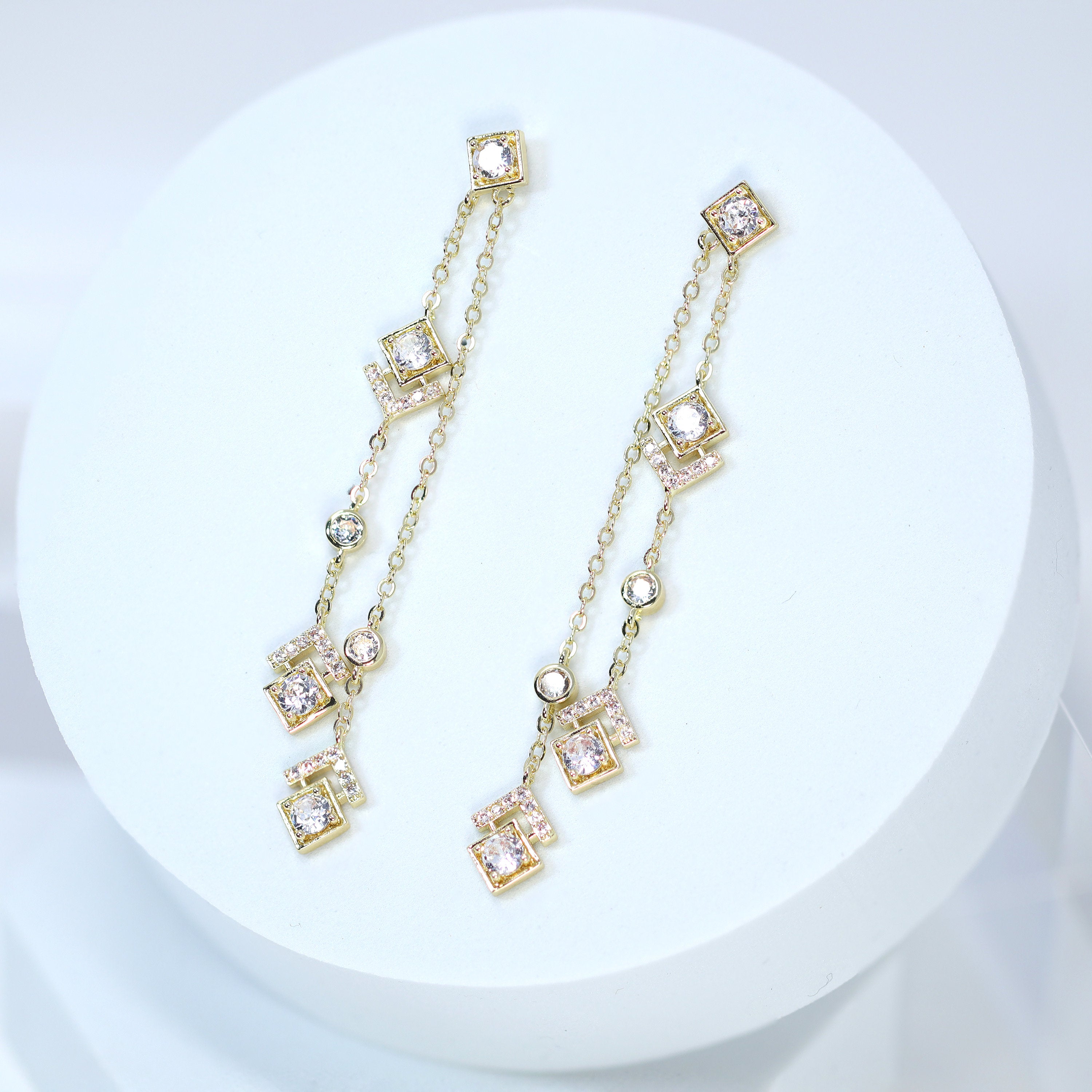 Swarovski Crystal Bezel Tassel Diamond earrings, Tassel Bridal Jewelry Bridal Earrings Crystal Bridal Earrings Statement earrings Cz