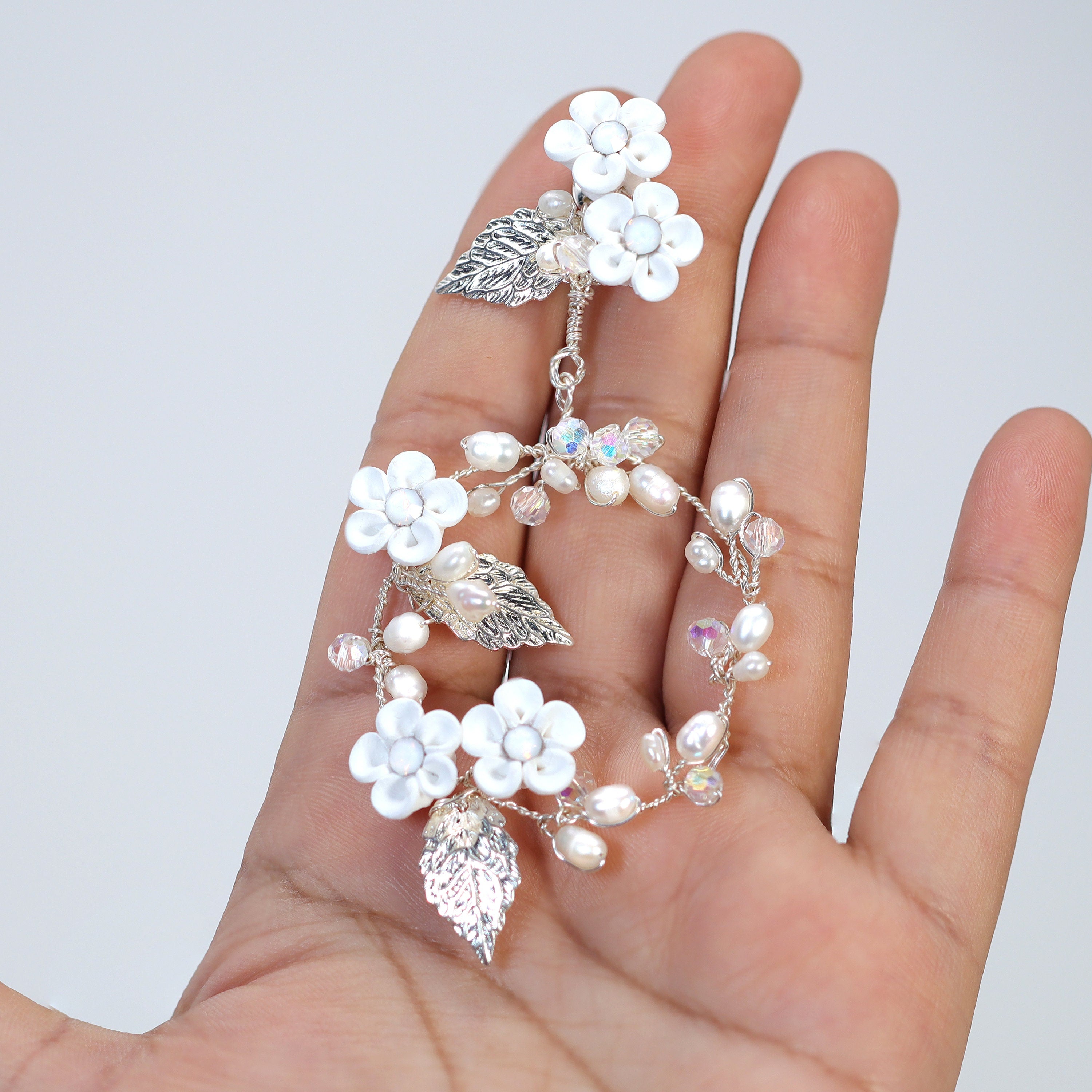 Swarovski Crystal Opal White flower Freshwater Cultured Pearl Hoop Earrings , Something Blue Real Pearl Bridal Earrings, Statement Earrings.