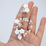 Swarovski Crystal Opal White flower Freshwater Cultured Pearl Hoop Earrings , Something Blue Real Pearl Bridal Earrings, Statement Earrings.