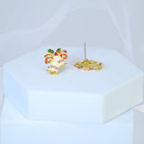 Crystal Beige Jingle Bells With Red Bow And Green Leaf Christmas Earrings, Statement Christmas earrings.