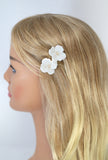 Freshwater Natural Pearl Dainty Couple Of Porcelain White Flower Blossom Bridal Hair Clip, Bridesmaid Gift, Wedding Hair Accessory.