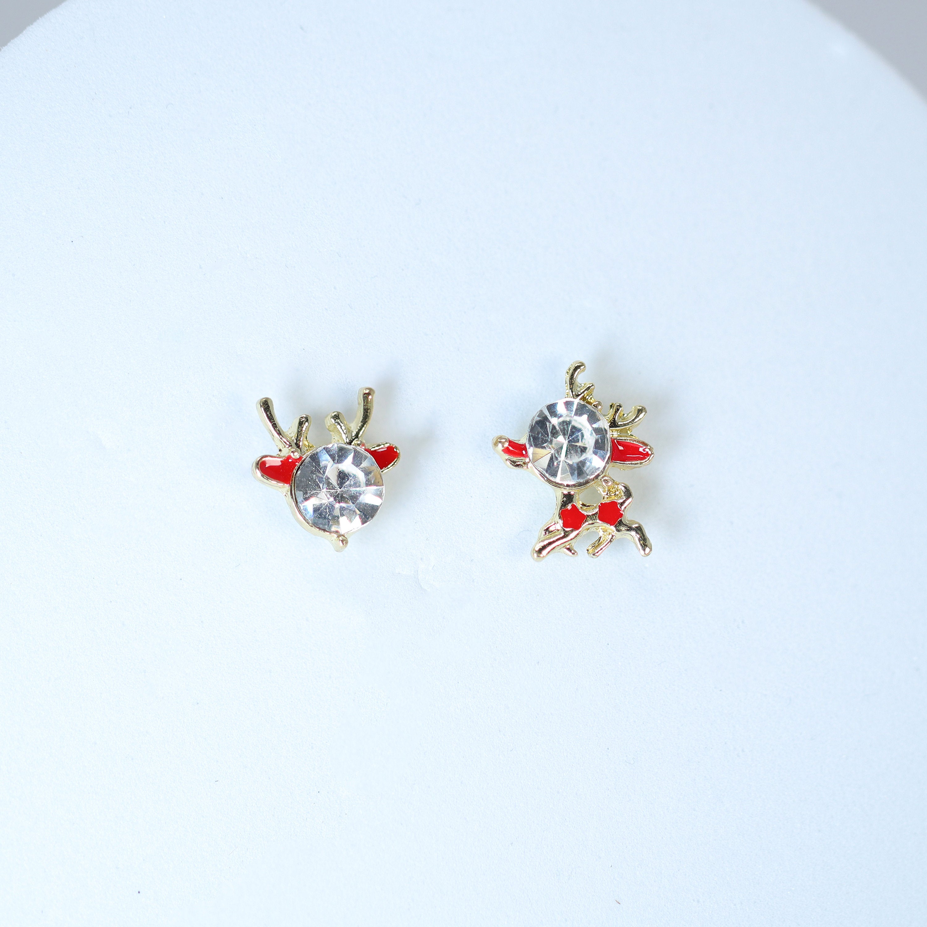 Crystal Gold And Red Reindeer Christmas earrings, Christmas Stud Earrings Statement Christmas earrings.