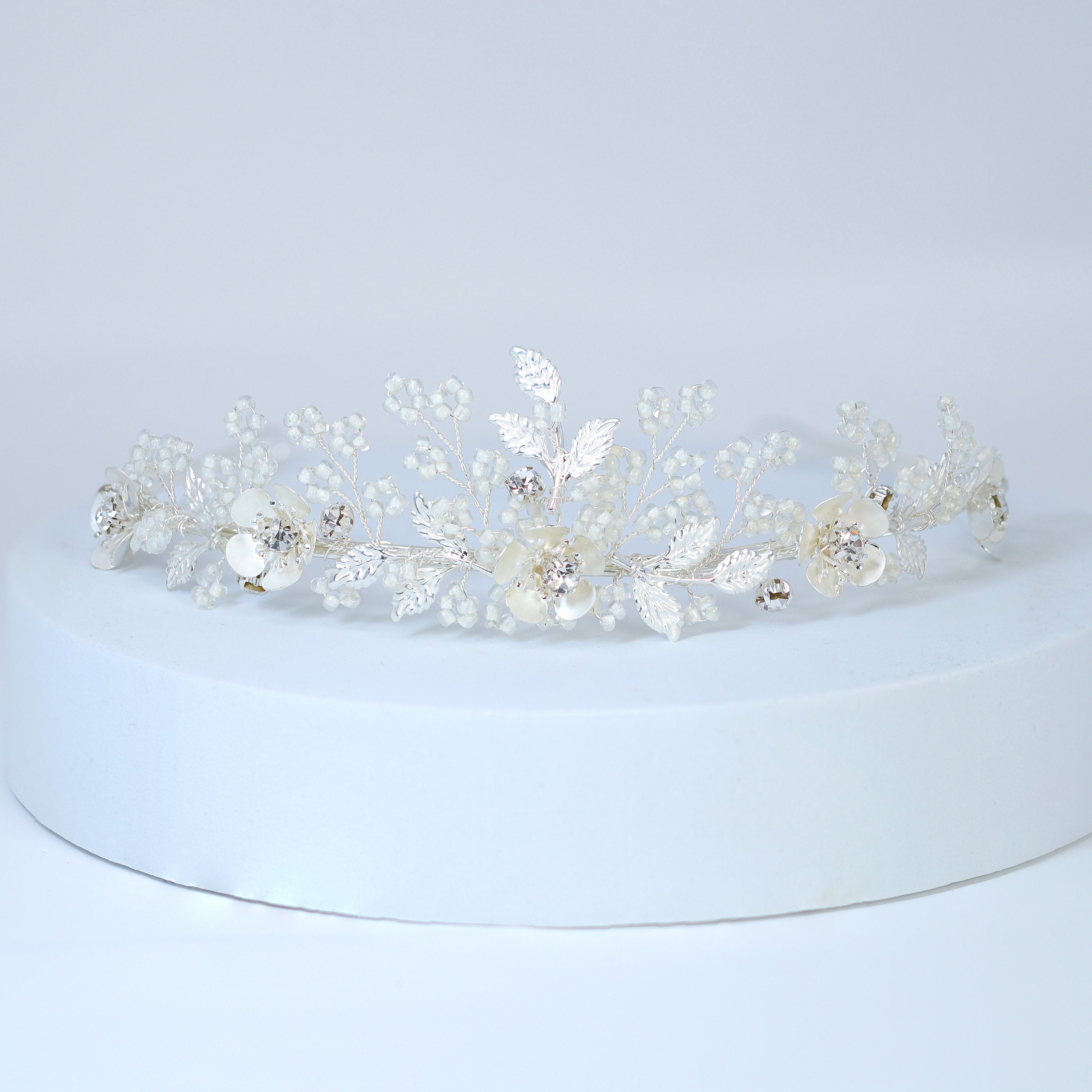 Swarovski Crystal Silver Floral Necklace set , Long Bridal Jewelry Crystal Flower Necklace Bridal Earrings Statement Earrings