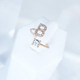 Dainty Crystal B Alphabet Statement Ring, Promise Ring For a Friend, Friendship ring.