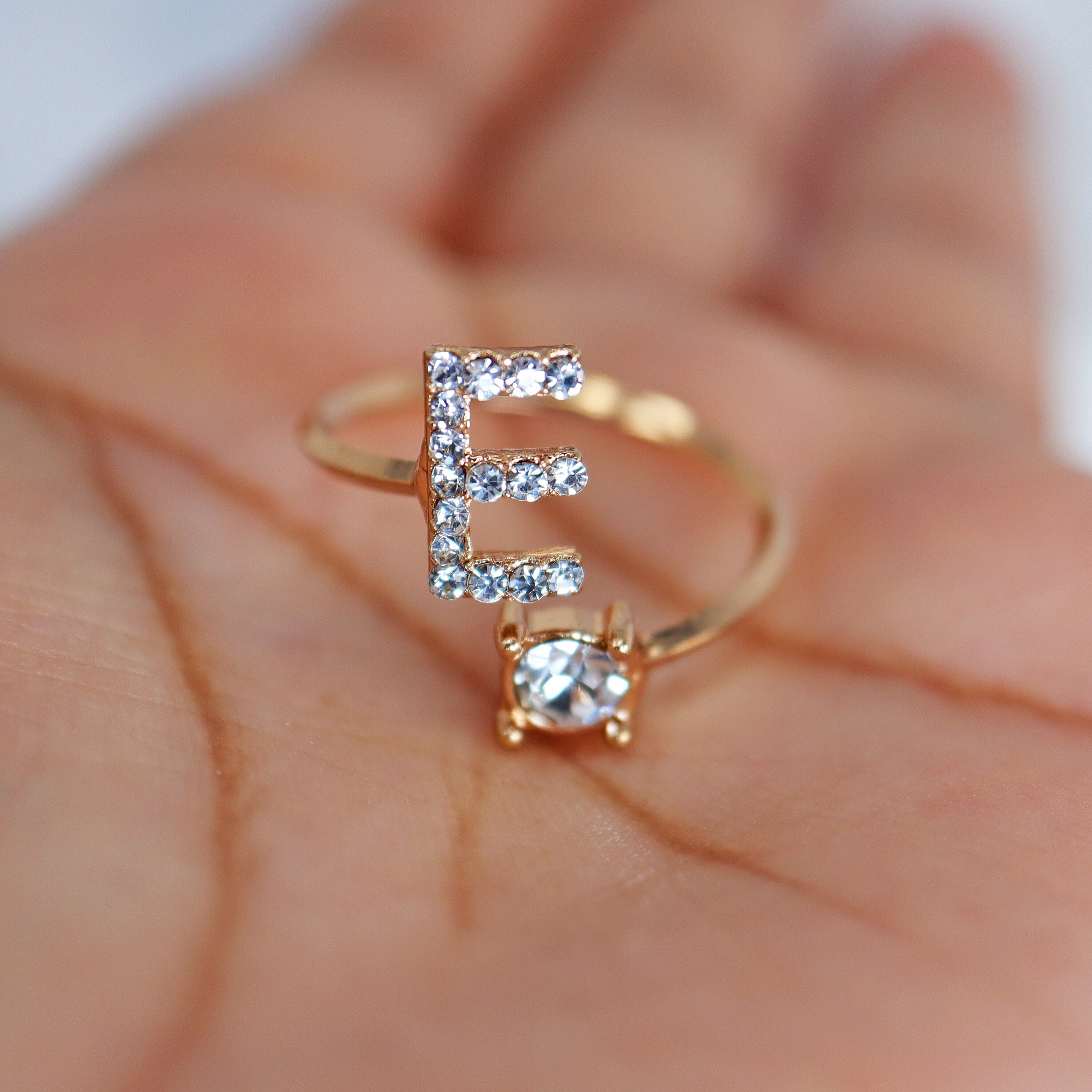 Dainty Crystal E Alphabet Statement Ring, Promise Ring For a Friend, Friendship ring.