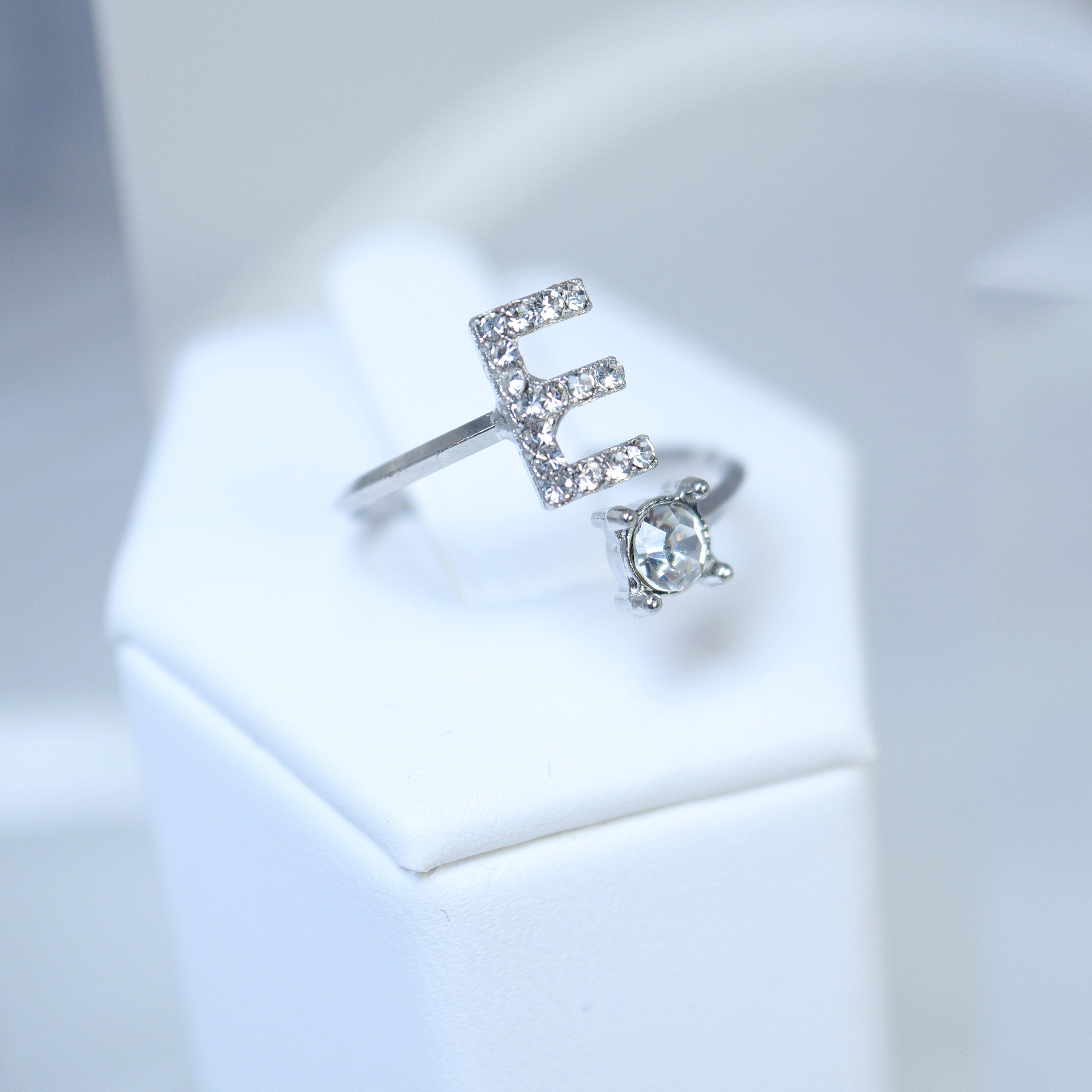 Dainty Crystal E Alphabet Statement Ring, Promise Ring For a Friend, Friendship ring.