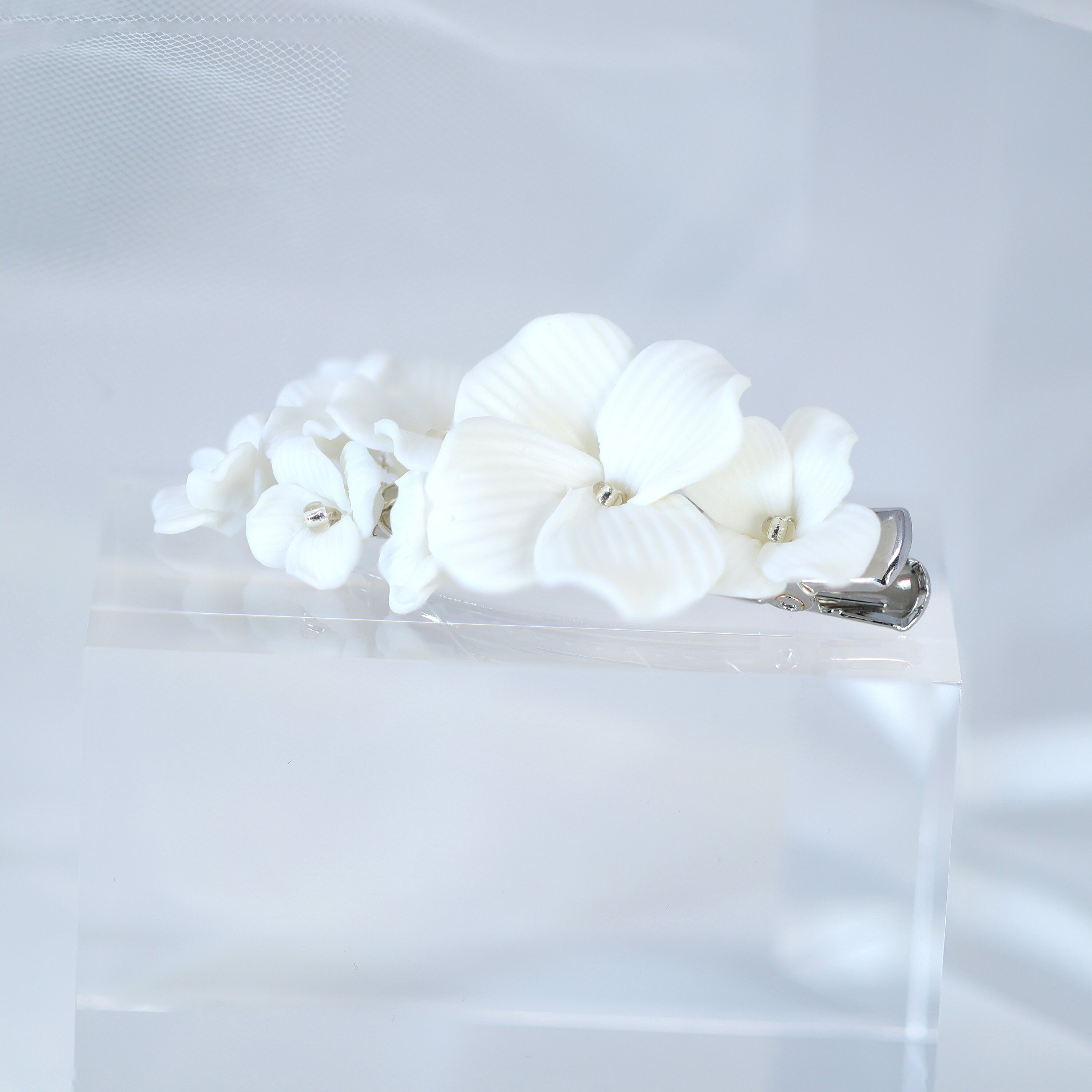 Porcelain White Floral Under Waterfall Blossom Bridal Hair Clip , Bridal Hair Accessories, Bridesmaid Gift, Wedding Accessory.