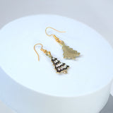 Minimalist Rhinestone Black Christmas Tree Dangle Earrings, Crystal Tree Earring, Statement Christmas Earring.
