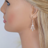 Minimalist Blue Rhinestone Christmas Tree Ornaments Dangle Earrings, Crystal Tree Earring, Statement Christmas Earring.