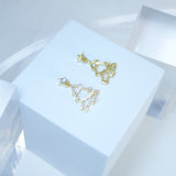 Minimalist Rhinestone Snowy Gold White Christmas Tree Star Topper Dangle Earrings, Crystal Tree Earring, Statement Christmas Earring.