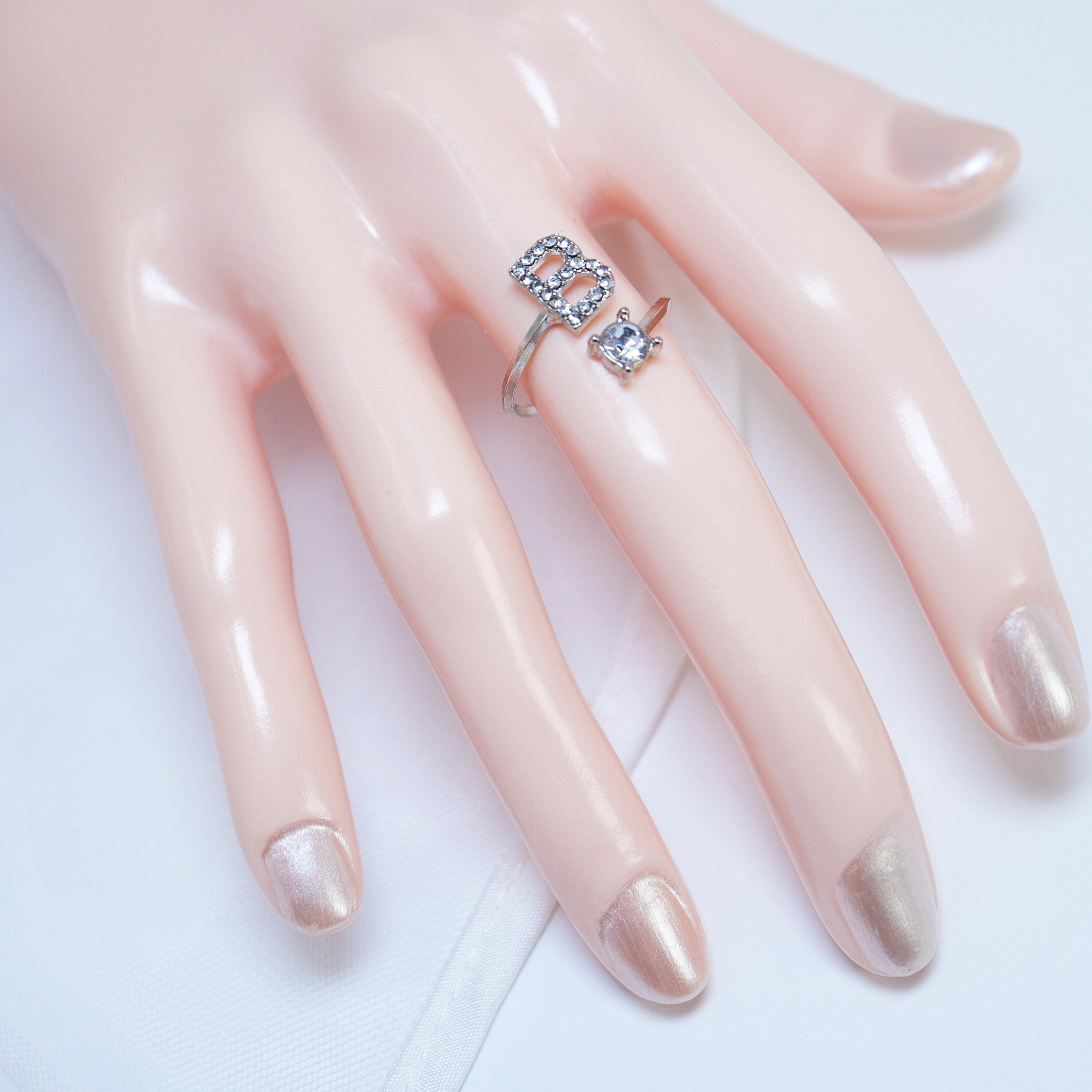 Dainty Crystal B Alphabet Statement Ring, Promise Ring For a Friend, Friendship ring.