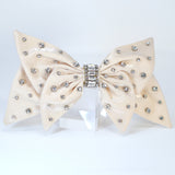 Beige Satin Bow With Rhinestones And Crystals Bridal French Hair Clip, Bridesmaid Gift, Wedding Hair Accessory, Large Hair Clip.