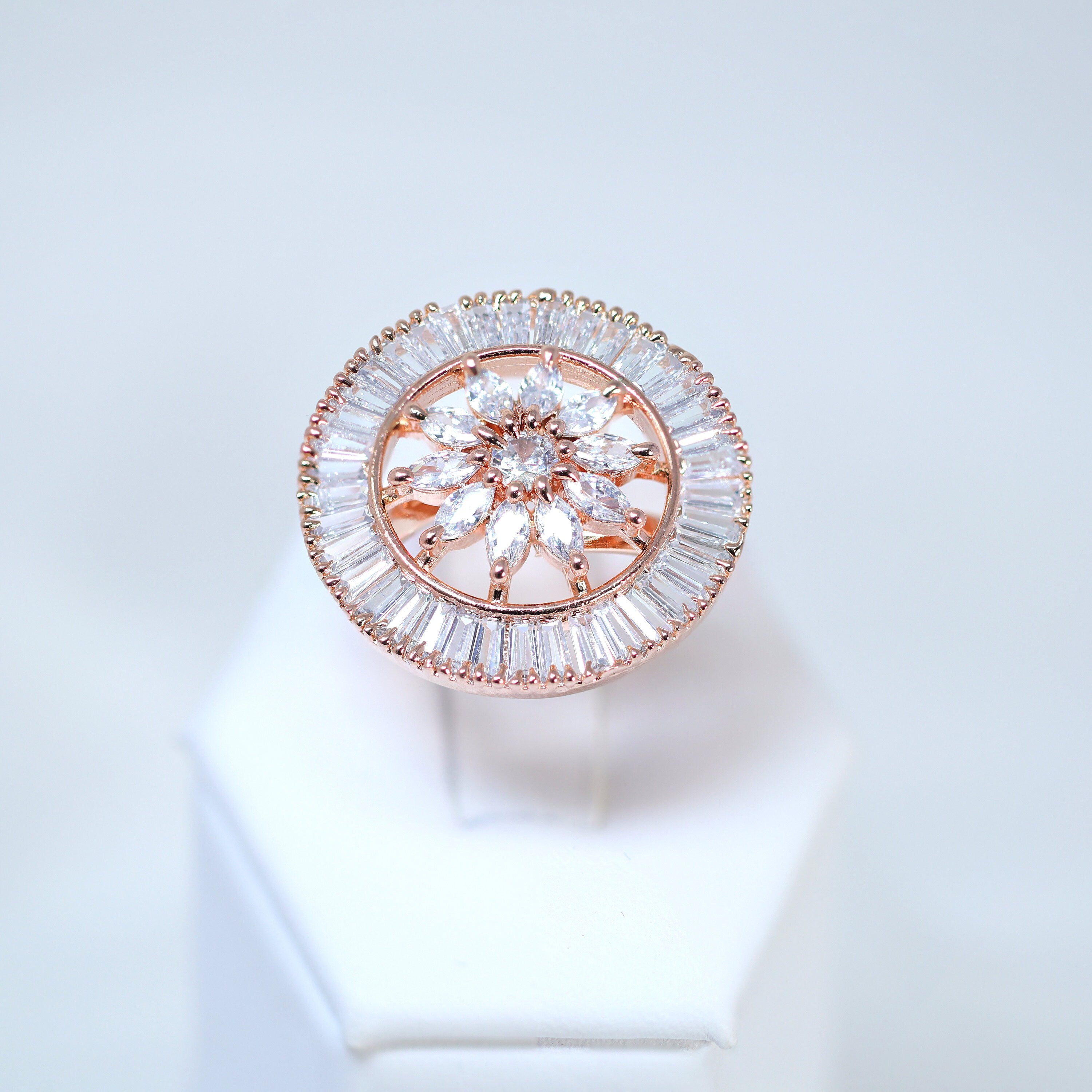 Swarovski Crystal Elegant Rose Gold Floral Large Statement Ring, Engagement Ring, Promise Ring For a Friend, Friendship ring.