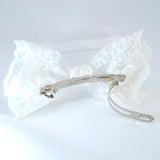 White Lace Floral Embroidered Blossom Bow Bridal French Hair Clip, Bridesmaid Gift, Wedding Hair Accessory, Large Hair Clip.