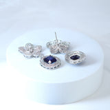 Cz Floral Sapphire Colored Crystal/Blue Drop Diamond earrings Long Bridal Jewelry Bridal Earrings Crystal Bridal Earrings Statement earrings
