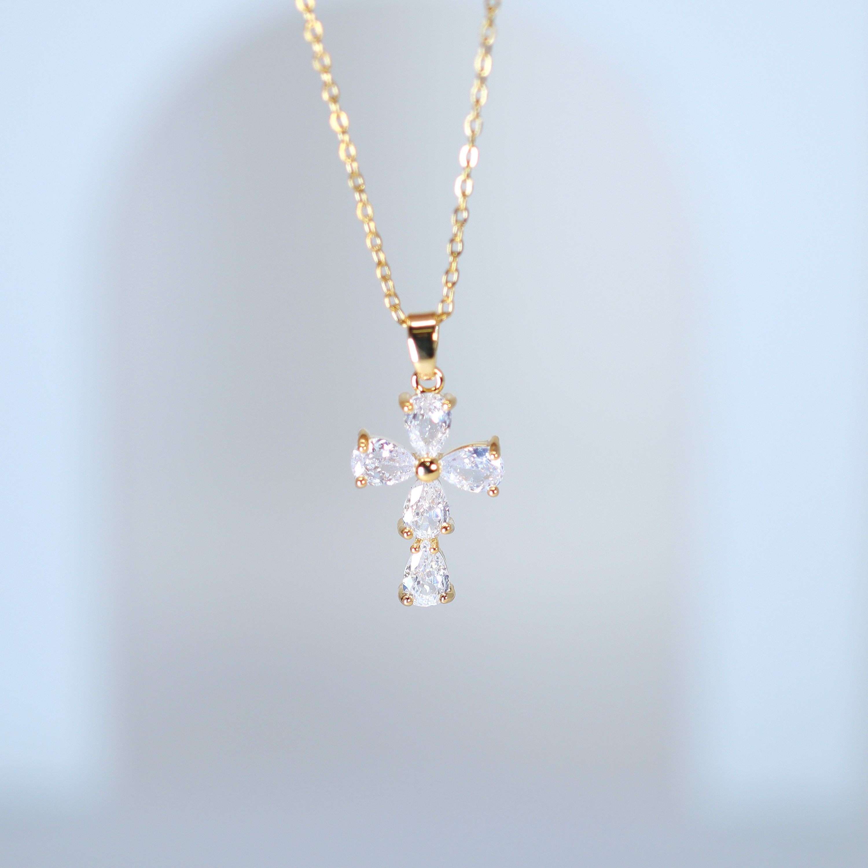 Swarovski Crystal Dainty Clover And Cross Drop Necklace , Bridal Jewelry, Bridal Earrings And Necklace, Statement Earrings Cz, Necklace Set