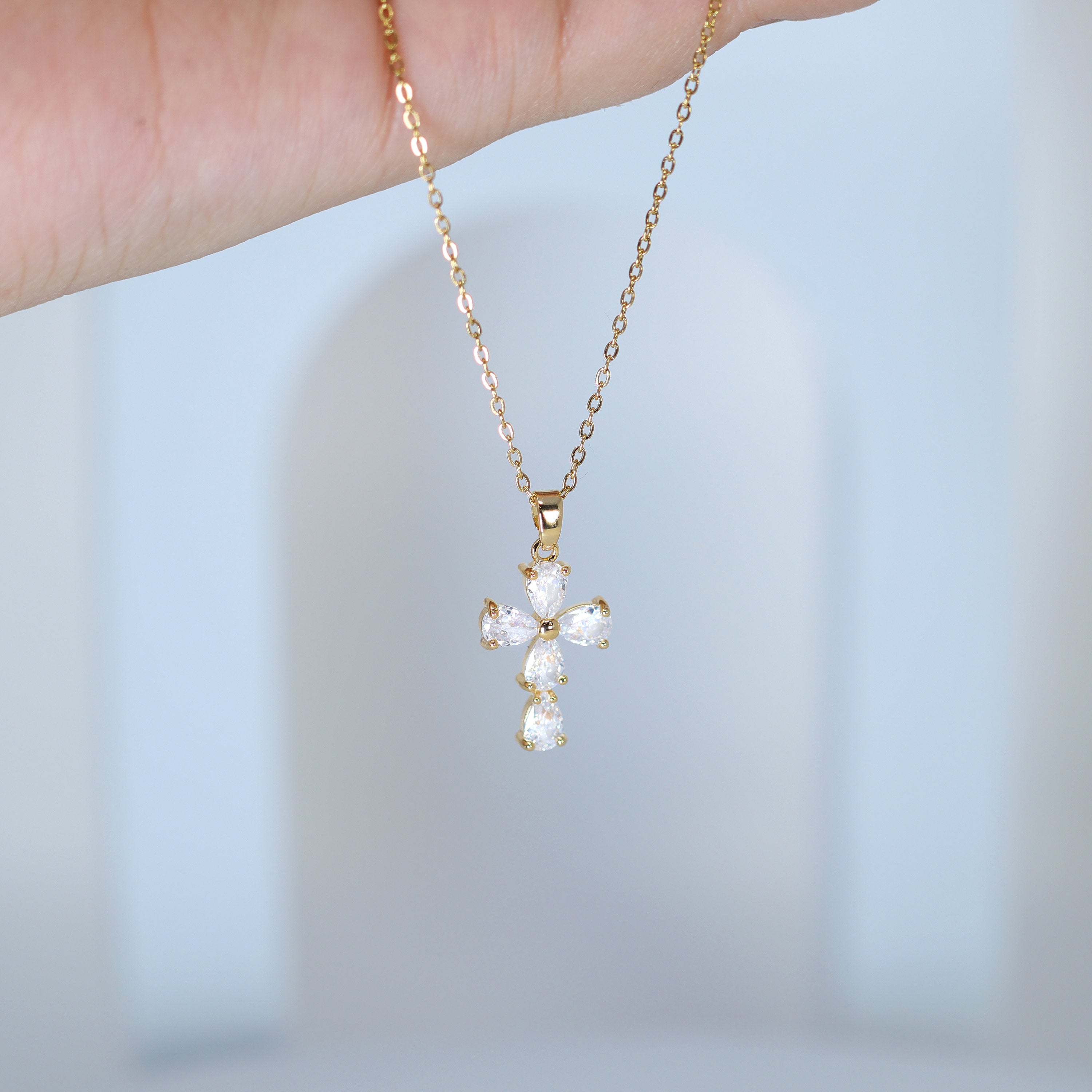 Swarovski Crystal Dainty Clover And Cross Drop Necklace , Bridal Jewelry, Bridal Earrings And Necklace, Statement Earrings Cz, Necklace Set