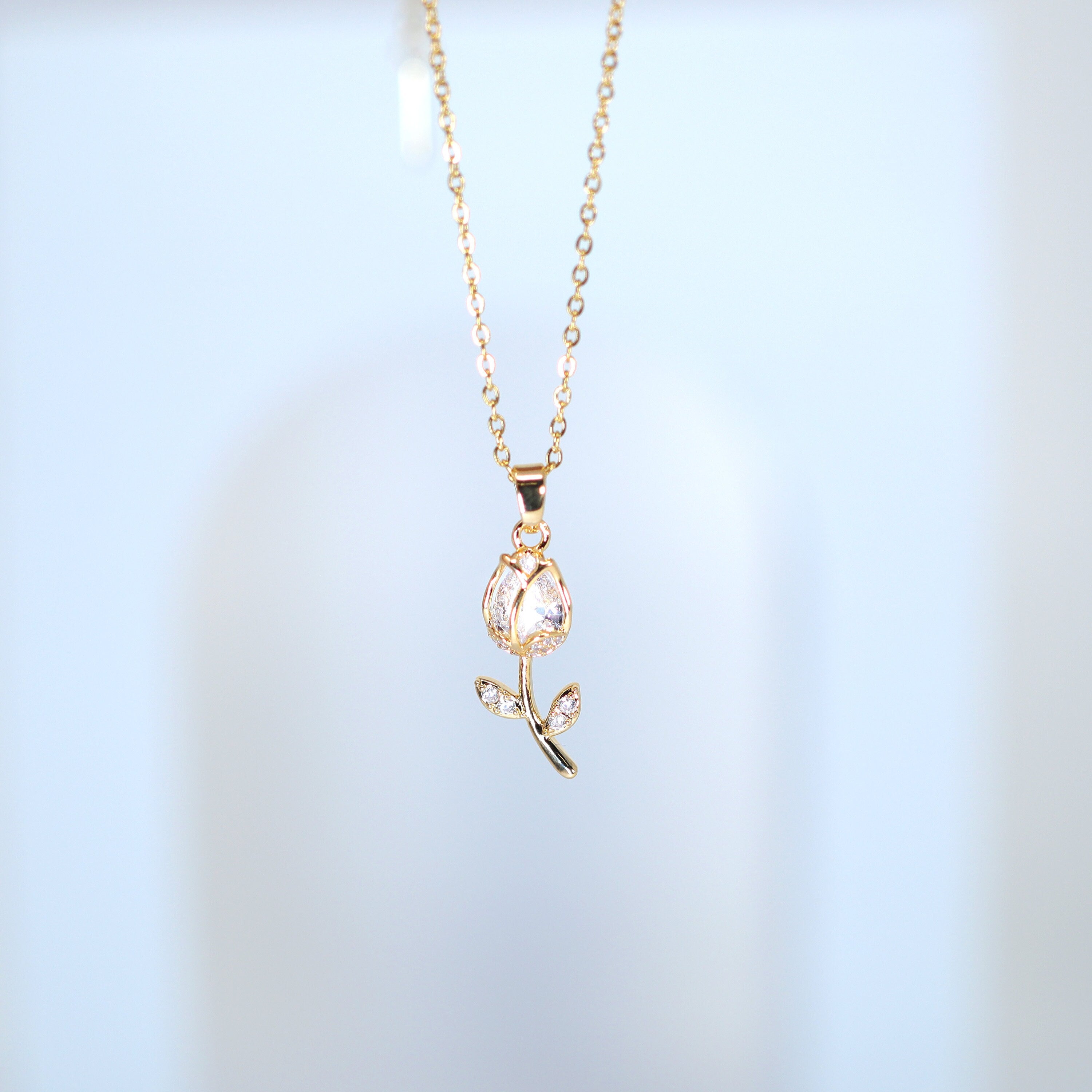 Swarovski Crystal Dainty Rose Drop Necklace , Bridal Jewelry, Bridal Earrings, Statement Earrings Cz, Necklace Set, Valentines Gift.